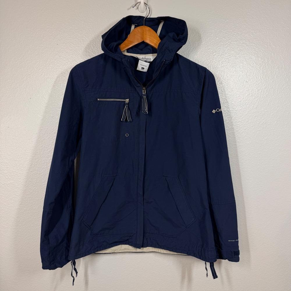 Columbia Jacket Women's Small Navy Blue Hooded Full Zip Cotton Blend Preppy